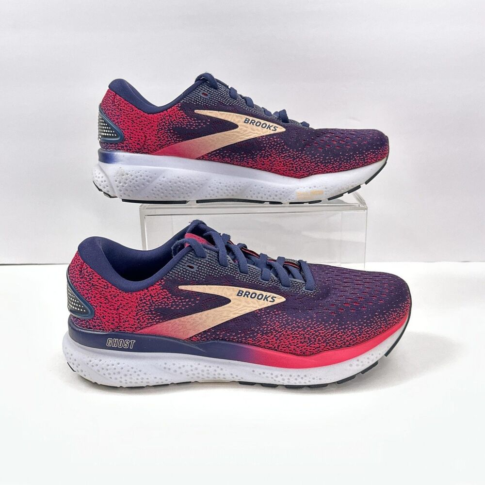 Brooks Ghost 16 Running Shoes Womens 8.5 Wide Navy Pink Mesh Athletic Sneakers - Picture 2 of 11